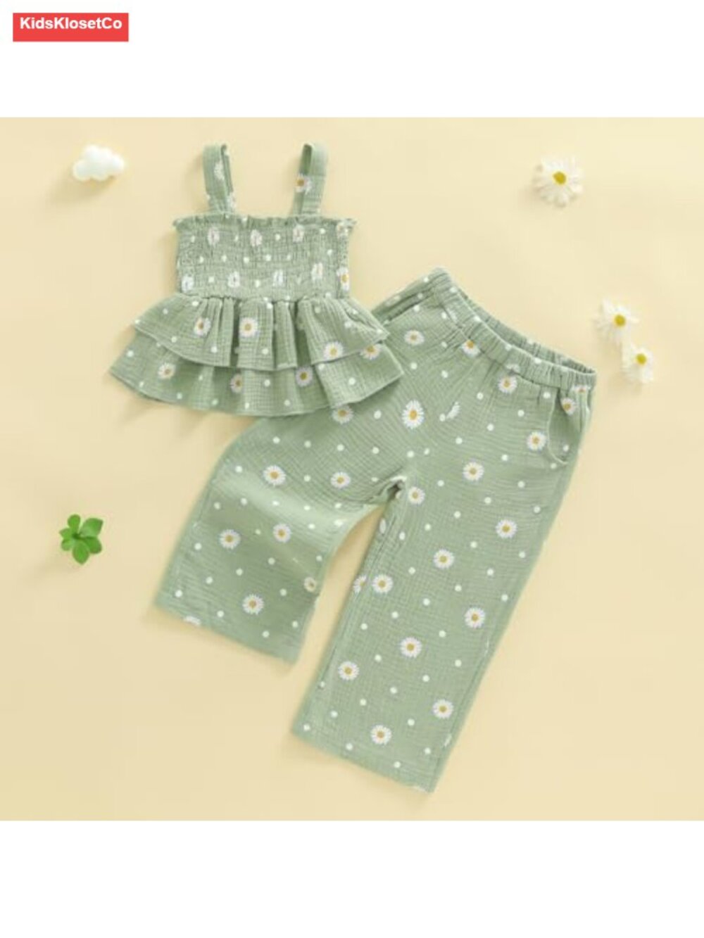 Toddler Girl Sleeveless Tank Top and Long Pants Set Two Piece Outfit - Picture 4 of 6